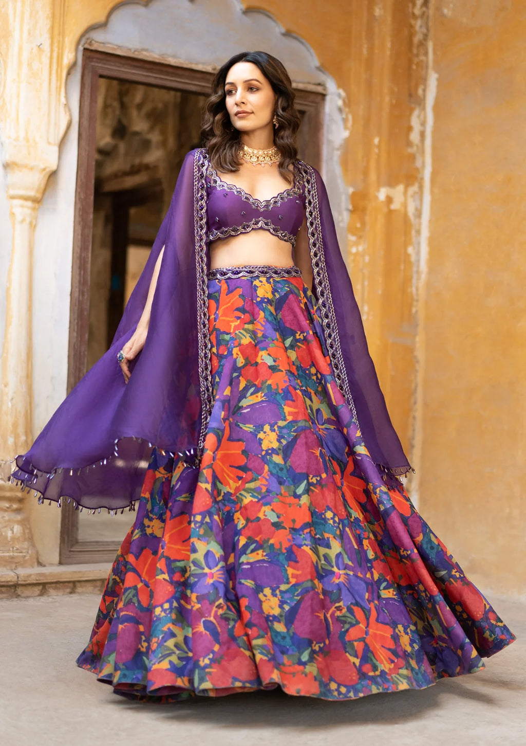 Akansha Ranjan in Rang Cape and Lehenga Set