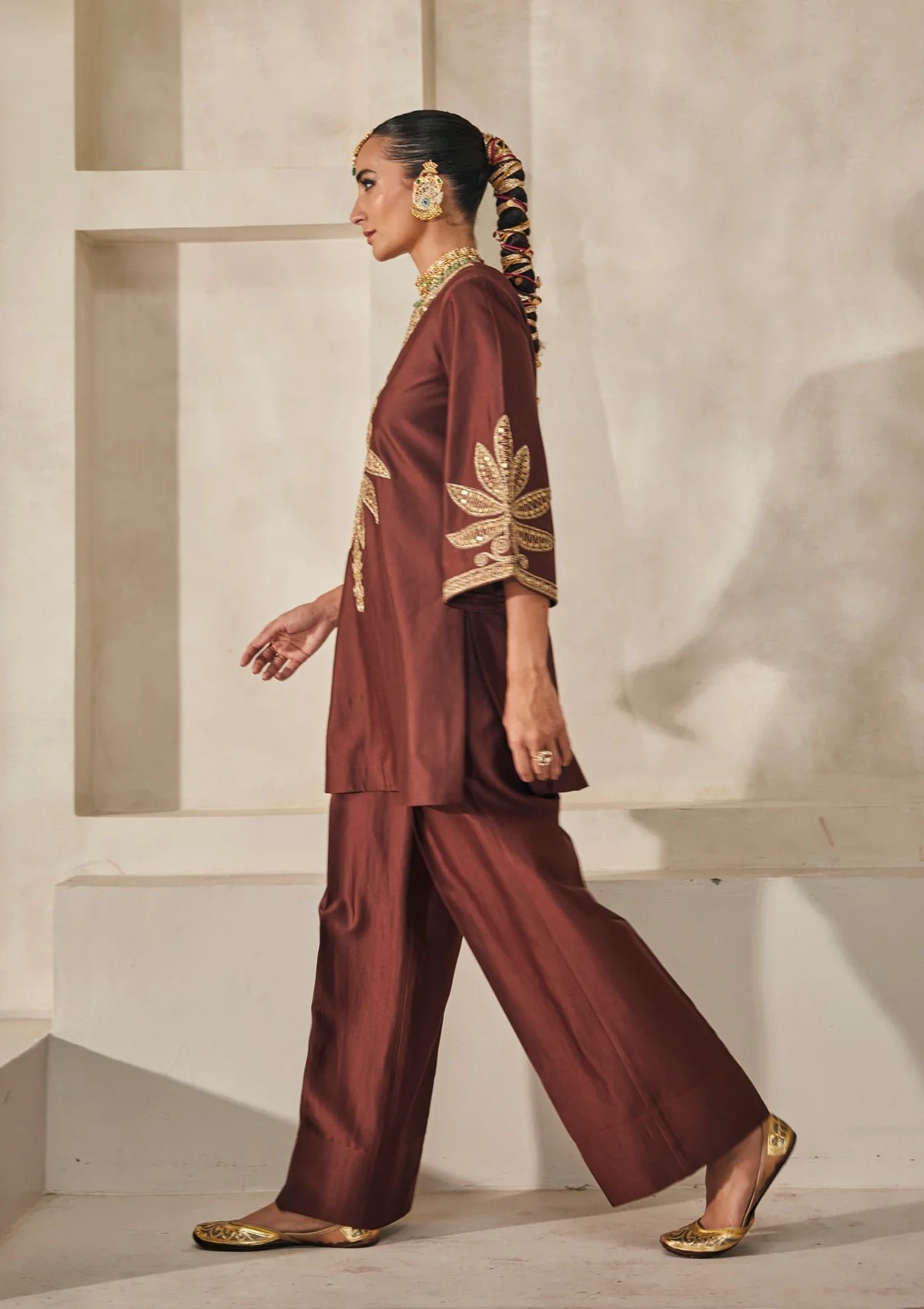 Mocha Pondicherry Kurta Set